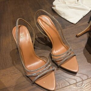 Mango Women's Tan and Silver Strappy Heels